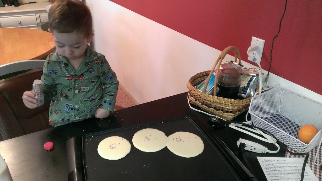 Sprinkling the pancakes