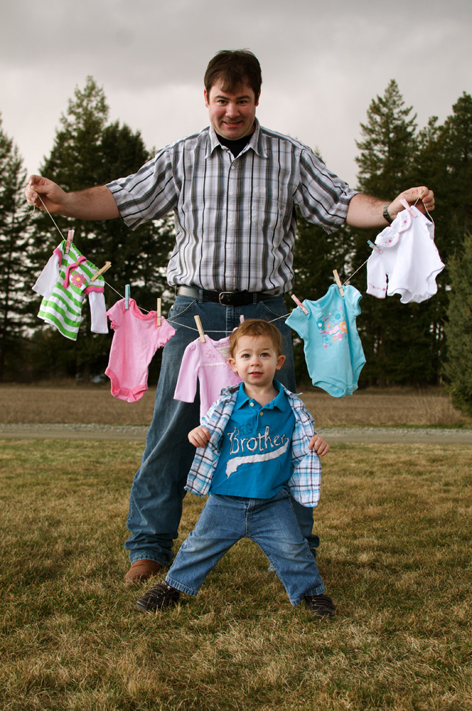 Daddy and Kyler, hanging out the laundry